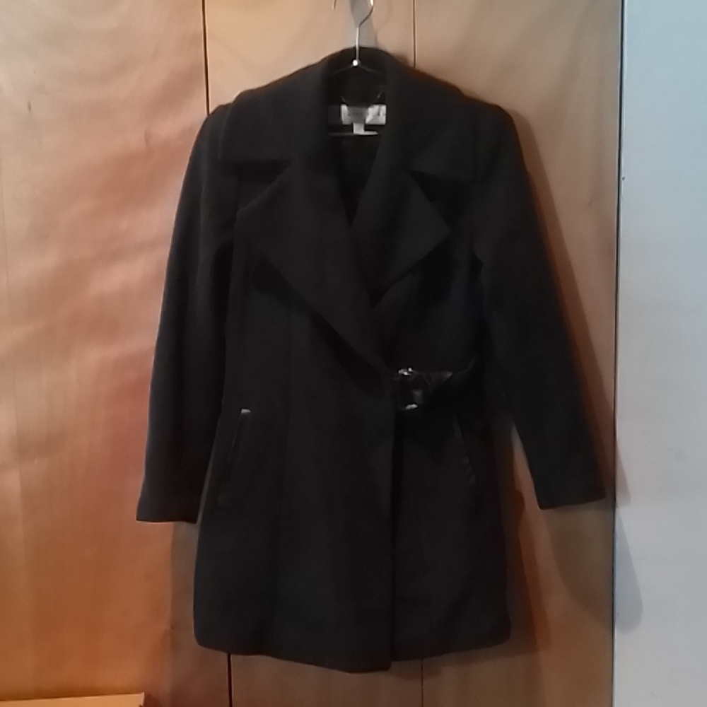 Trina Turk lambswool A-line coat, soft black, size 0- with pockets!